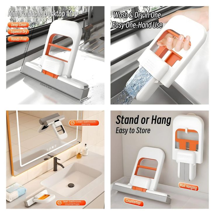 Multifunctional Handheld Mop Mini Foldable Desktop Mop Hands-free Washing Sponge Mop Cleaning Tools for Desk Floor Window Car
